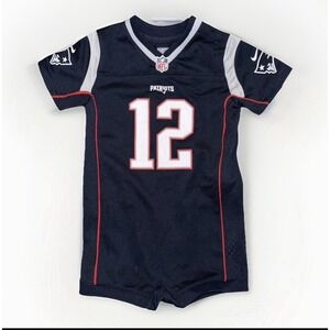 New England Patriots #12 Tom Brady Infant 24 Months Jersey Romper - Navy Blue